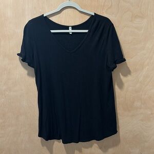 Pinkblush Black Ruffle Trim V-Neck Top